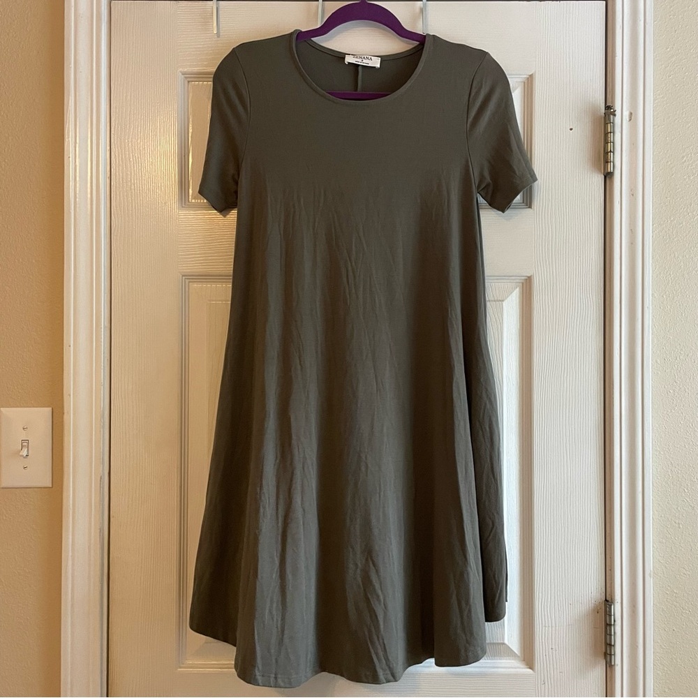 Zenana Size Small Olive Green T Shirt Dress With Pockets
